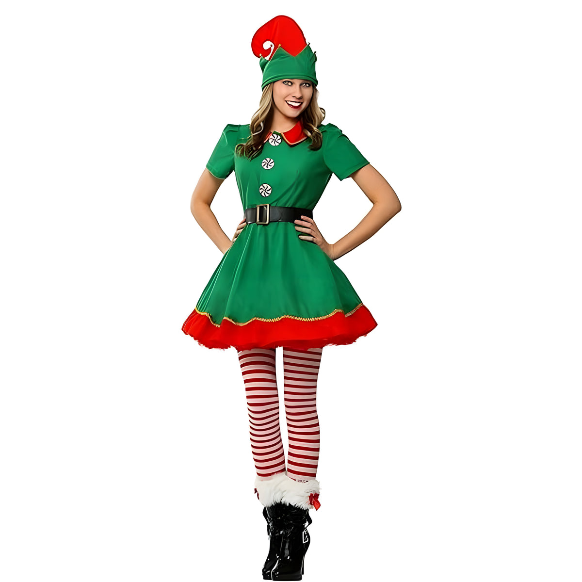 Womens Holiday Elf Costume Dress and Hat Elf Costume for Women