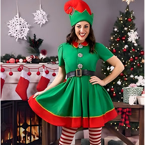 Womens Holiday Elf Costume Dress and Hat Elf Costume for Women