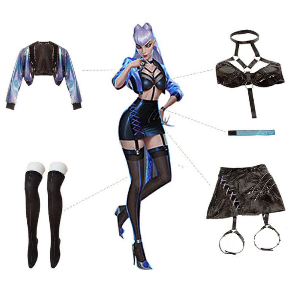 KDA Evelynn League of Legends Cos Clothing KDA Women's Widow Evelyn Cosplay Wig Light Purple Long Hair Double Wrap