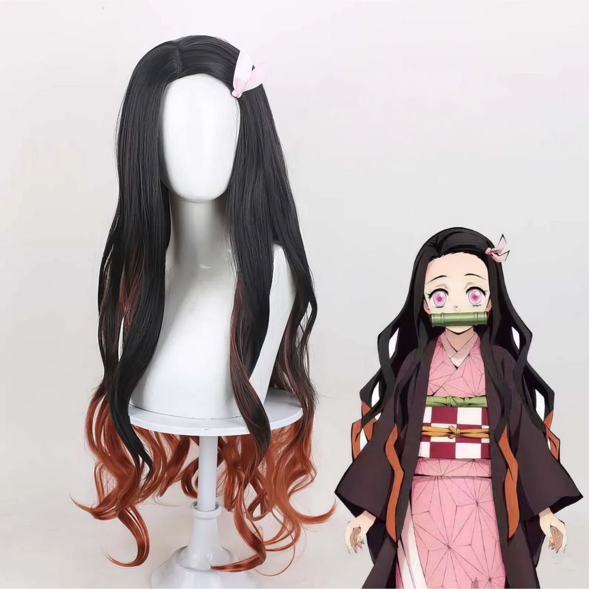 Kamado Nezuko Wig  Costume Set 鬼滅の刃 Demon Slayer Cosplay