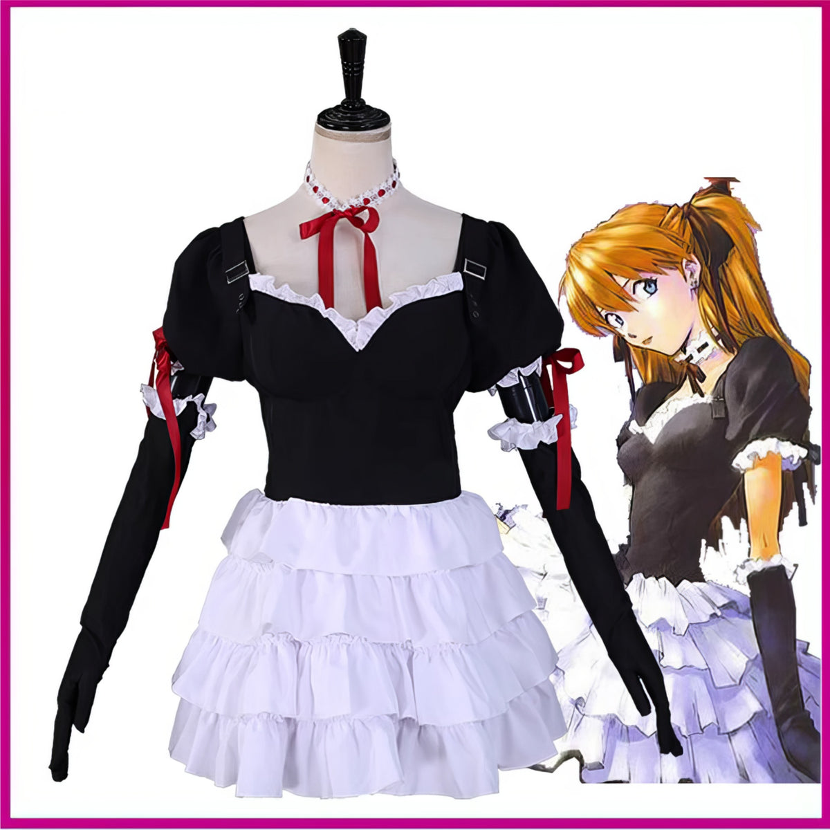 Neon Genesis Evangelion EVA Goth Asuka Cosplay Suit Lolita Skirt Dress Lolita Skirt