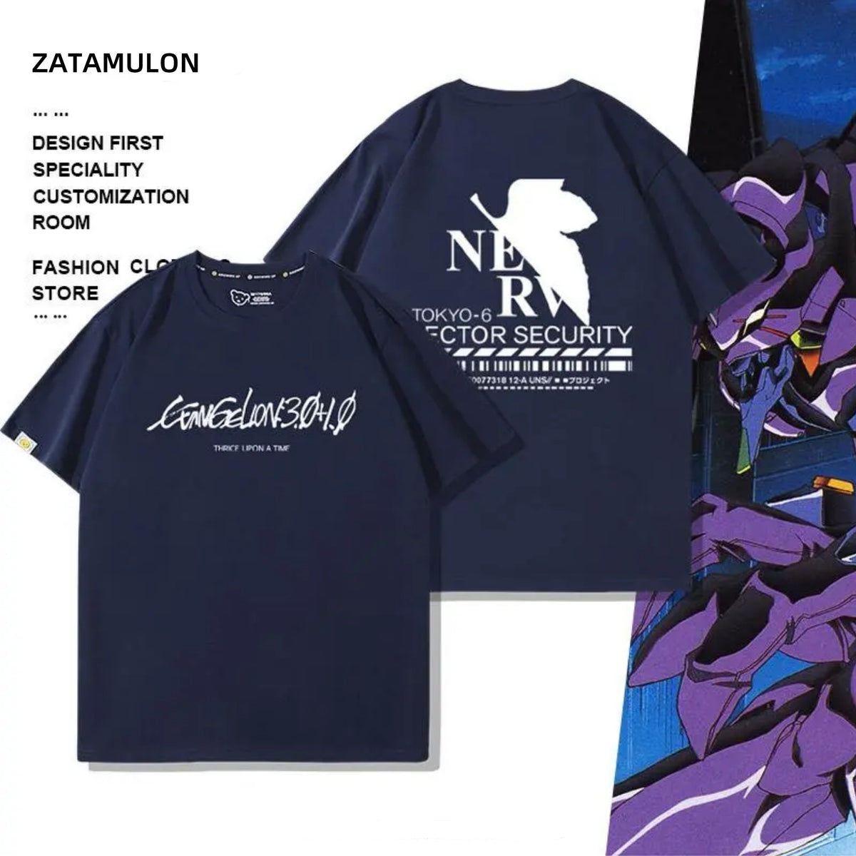 EVA Collaboration T-shirt Short Sleeve Men's Evangelion Anime Accessories