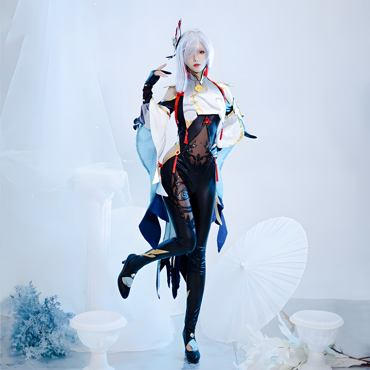 原神インパクト Shenhe Cos 服ロンリーチェンアローン抱擁雲風 Zhenjun ガラスムーンクラウドバイオレットコスプレゲームアニメーション服